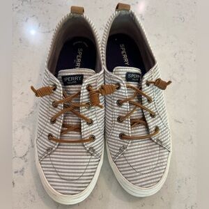 Sperry Women's, Crest Vibe Slip-On Sneaker Size 10 Tan White Stripes
